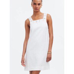 Madewell Embroidered Eyelet Square Neck Linen Tank Mini Dress White Sz 8